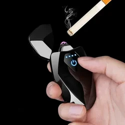 Double Arc Electric Lighter Metal Cigarette Lighter Plasma Windproof USB Smoking Accessories Lighters Cool Men Rechargeable Gift