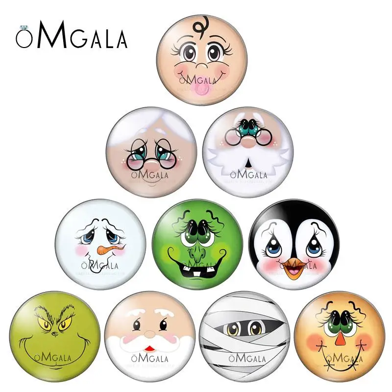 New Cartoon Cute Face Patterns 10pcs mixed 12mm/18mm/20mm/25mm Round photo glass cabochon demo flat back Making findings