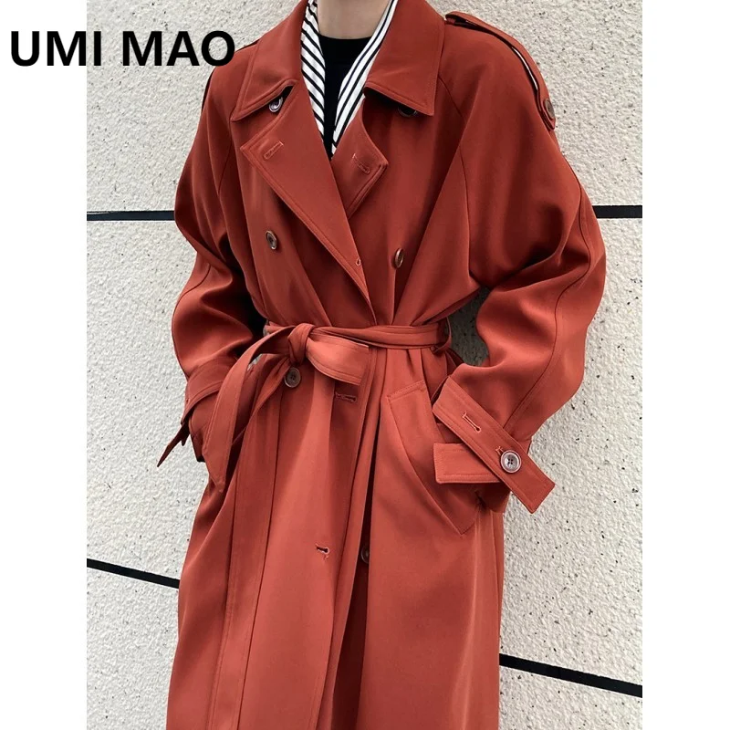 UMI MAO Trench Coat For Women Leisure Autumn New Style Hanging British Style Loose Mid Length Over Knee Trench Coat For Women