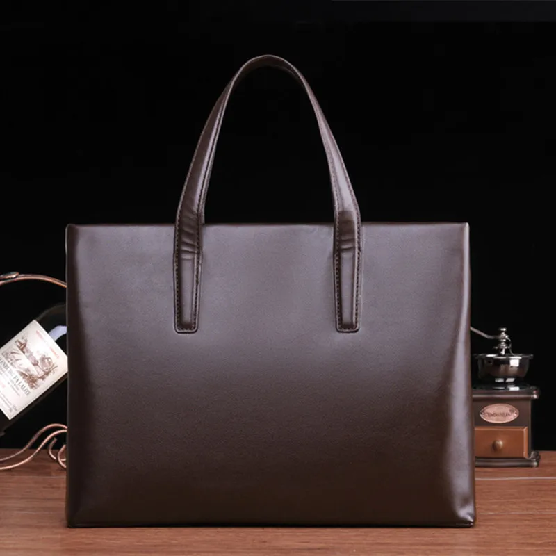 Simple Business Men's Briefcase With Zipper PU Leather Large Handbag For Documents Fashion Man Laptop Tote Bag