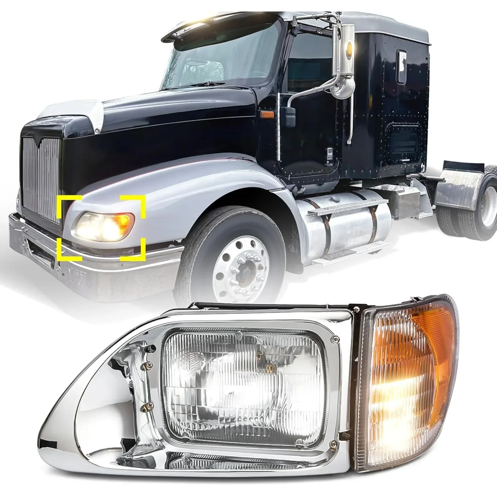 US  LED Headlights Assembly for International 5900 9200 9400, Headlamp Front with DOT Approved High and Low Beam Turn Signal