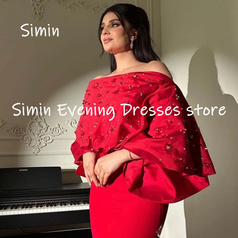 Simin Satin Mermaid Off-the-shoulder Ruffle Sequins Formal Prom Gown Floor-length Evening Elegant Party dresses for women 2023