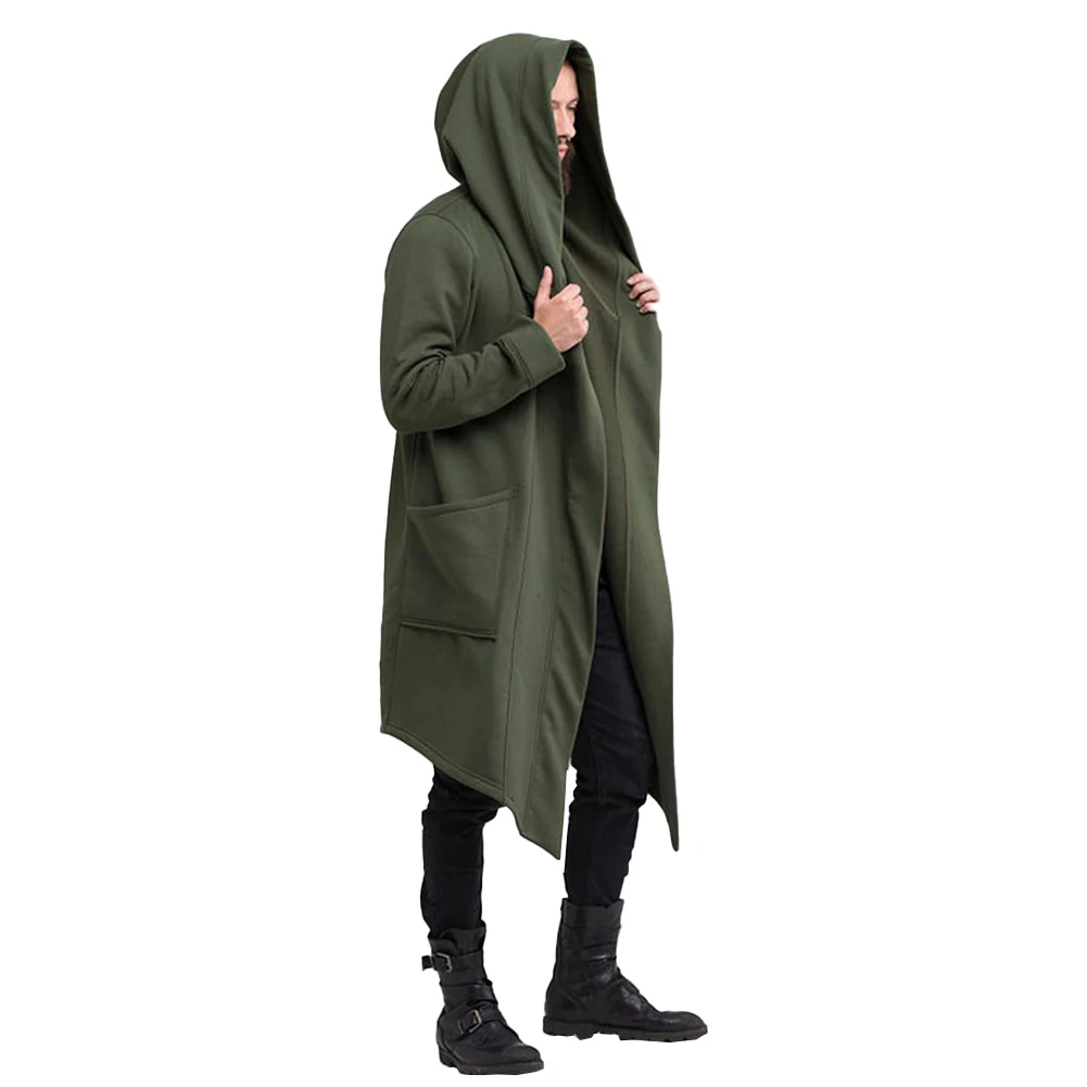 

Fashion Men's Long Open Stitch Overcoats Hooded Trench Casual Ruffles Solid Color Cloak Cape Coat Outwear Clothing