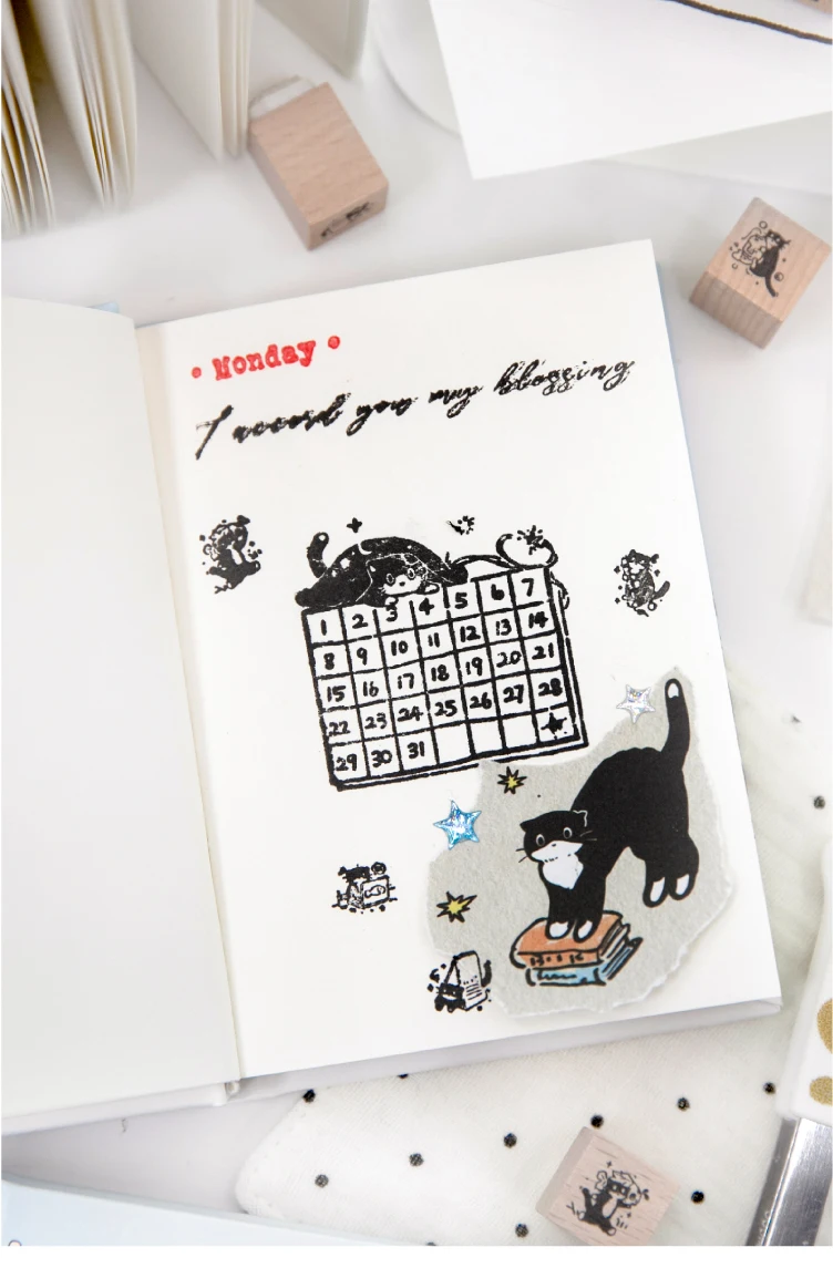 Journal GO 200 Stück Katzen-Tagebuch, Hardcover-Notizbuch, niedliches Tagebuch mit schwarzem Katzen- und Baummuster, Sammelalbum, Schul- und Bürobedarf, Schreibwaren – Detail 10