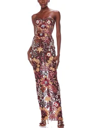 New Sexy Strapless Strapless Strapless Sequined Long Dress For Women Luxurious Sequined Floral Backless Slim Fit Evening Dress