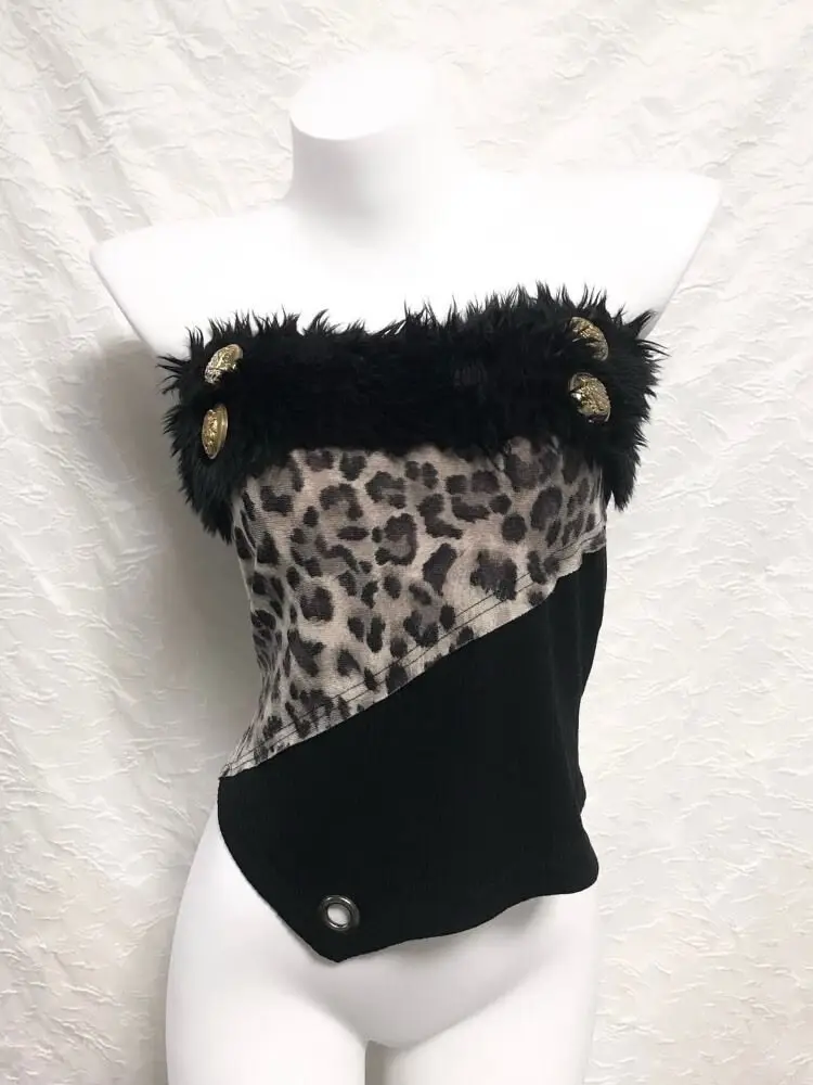 Japanese Sexy Leopard Vest Women Summer Y2K Subculture Hairy Patchwork Tank Slim Fit Streetwear Harajuku Vintage Hottie Tops New