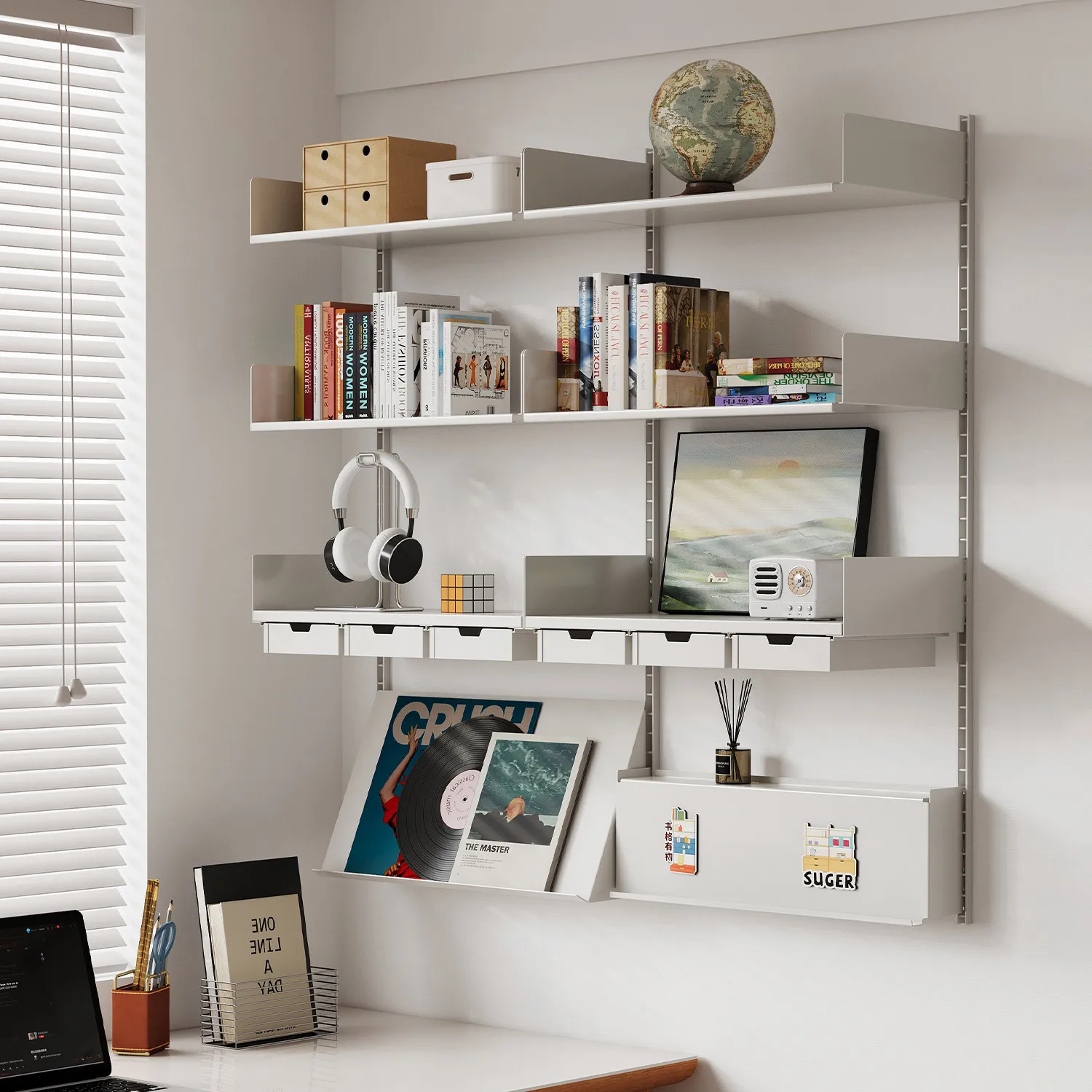 Multifunctional desk shelf integrated free combination wall storage rack desktop finishing hole board display shelf