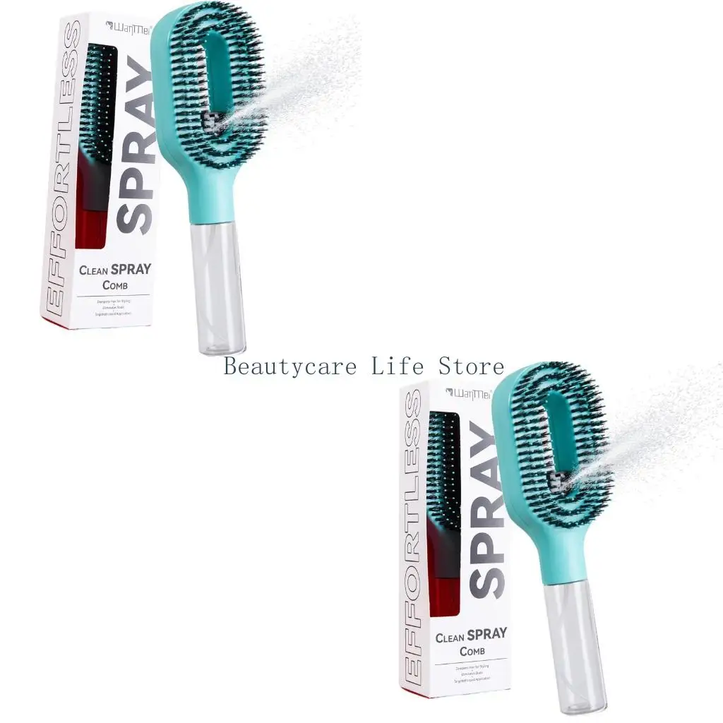 652C Portable Hair Brush Detangling Brush With Built In Water Sprayer For Moisturizing And Styling