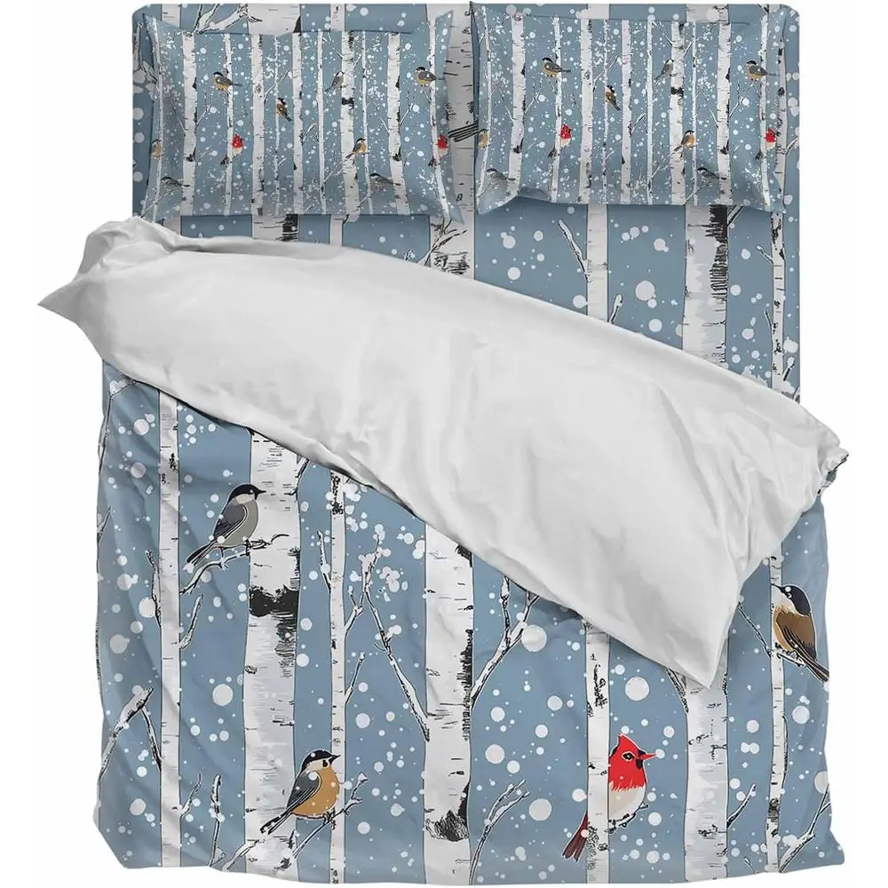 

Duvet Cover Caliornia King Size Chrisas Tree Robin lake Light Blue Watercolor Sot Bedding Set Comorter Cover Set 4 Pieces 1 Duve