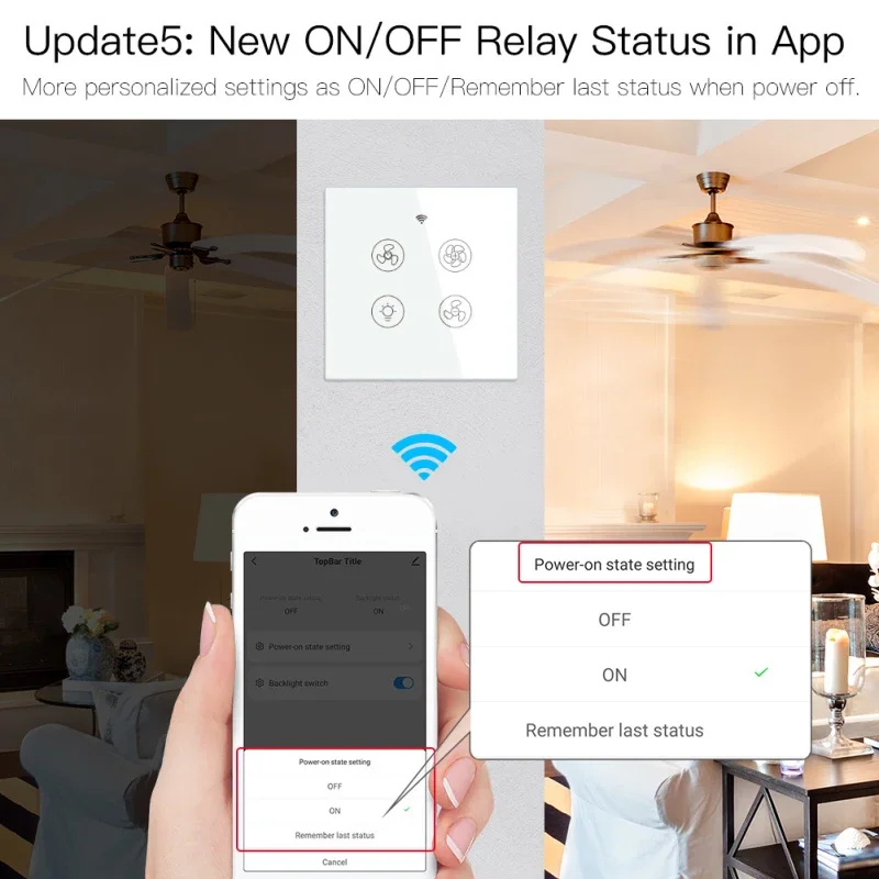 Tuya WiFi+RF433 Smart Ceiling Fan Light Switch 2/3 Way Control Smart Life APP Speed Regulation Works With Alexa Home