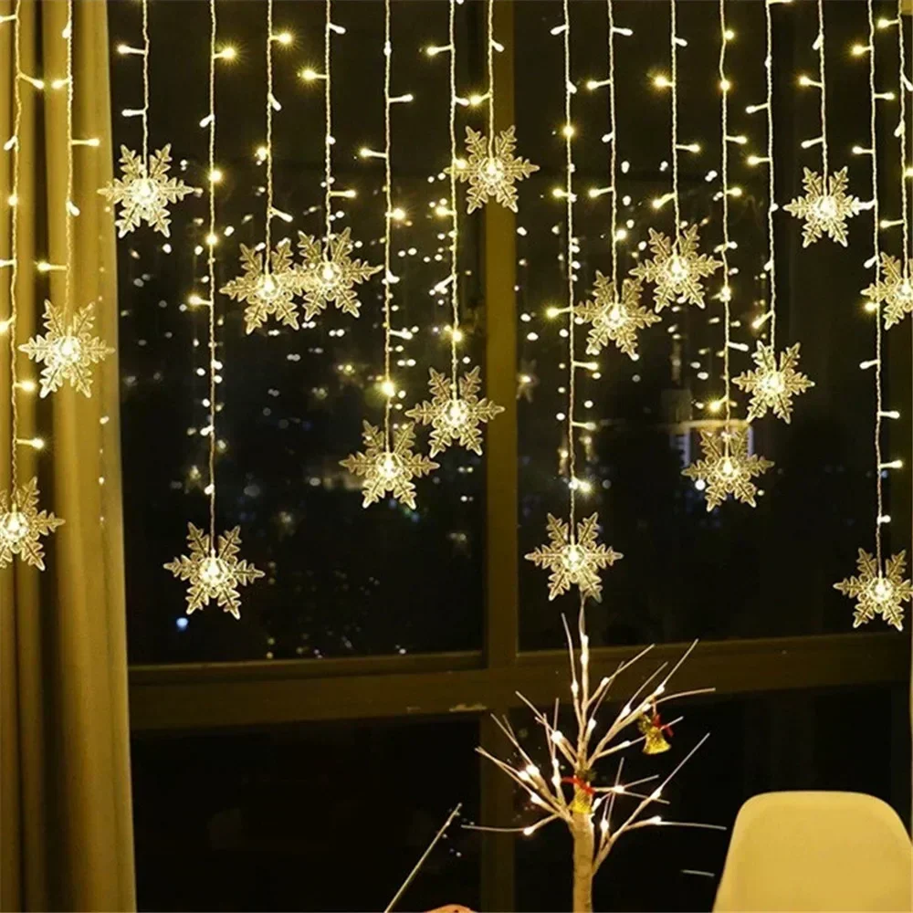 คริสต์มาส EU Plug Snowflake Icicle Curtain ไฟ LED String ในร่มและกลางแจ้ง Decor Icicle Holiday Party แสงงานแต่งงาน Decor