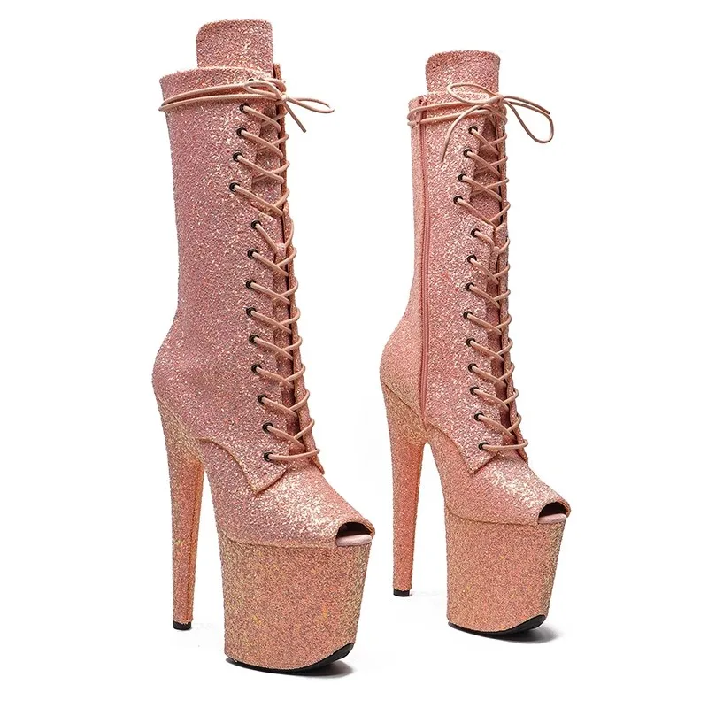 Auman Ale New 20CM/8inches PU Upper Sexy Exotic High Heel Platform Party Women Peep Toe Ankle Boots Pole Dance Shoes 633