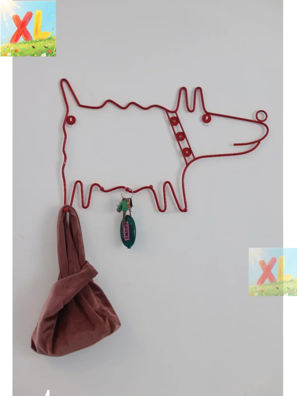 

Decorative porch hook vintage red puppy metal cute coat rack dopamine animal minimalist