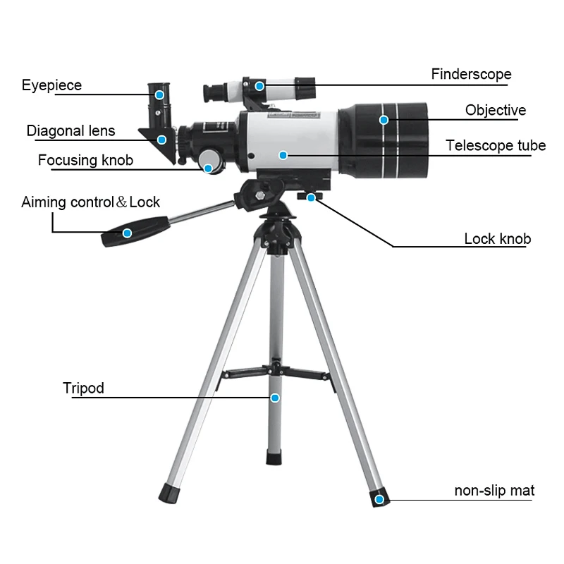 Telescopio astronomico con vista ampia da 70 mm 150X Principianti Monoculare per osservare la luna con tavolo treppiede Telescopio regalo di compleanno per bambini