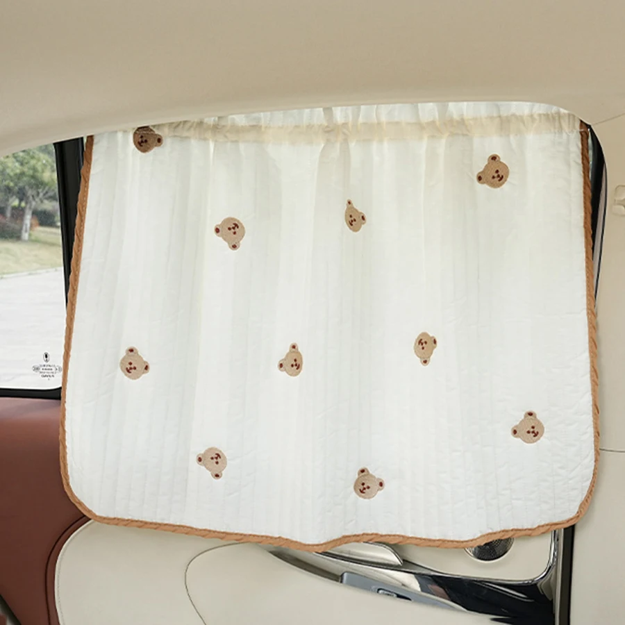 

Милый мультяшный вышитый утолщенный хлопковый солнцезащитный экран для детского автокресла с УФ-защитой, на присосках, раздвижная шторка