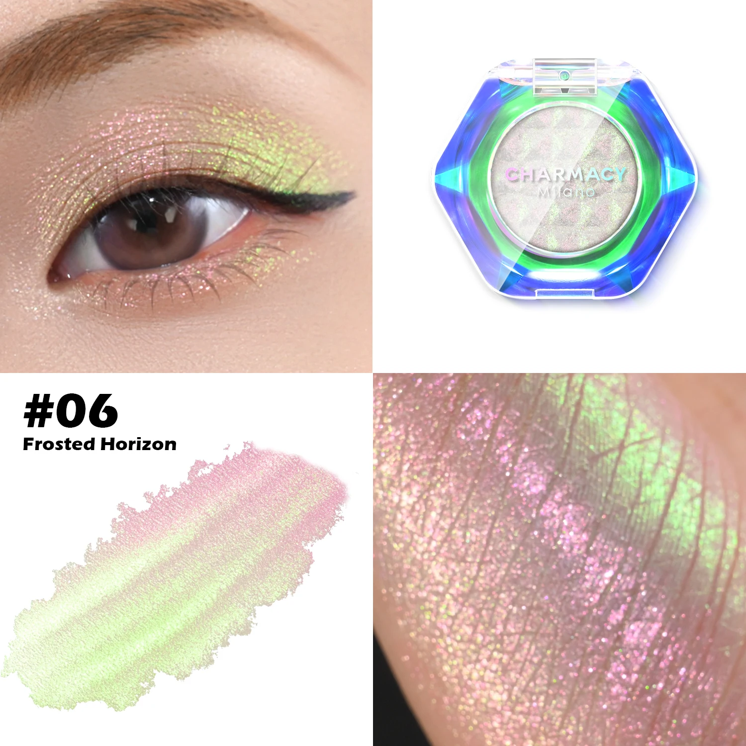 CHARMACY Duochrome Sombra Alto Pigmento Glitter À Prova D 'Água de Longa Duração Profissional Sombra de Olho Prensada Única