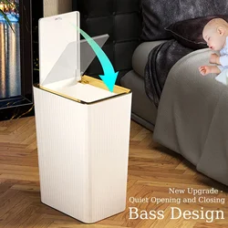 Nordic Gold Bathroom Trash Can Covered Slim Trash Can with One-Touch Lid for Bathroom Toilet Living Room Kitchen Bedroom