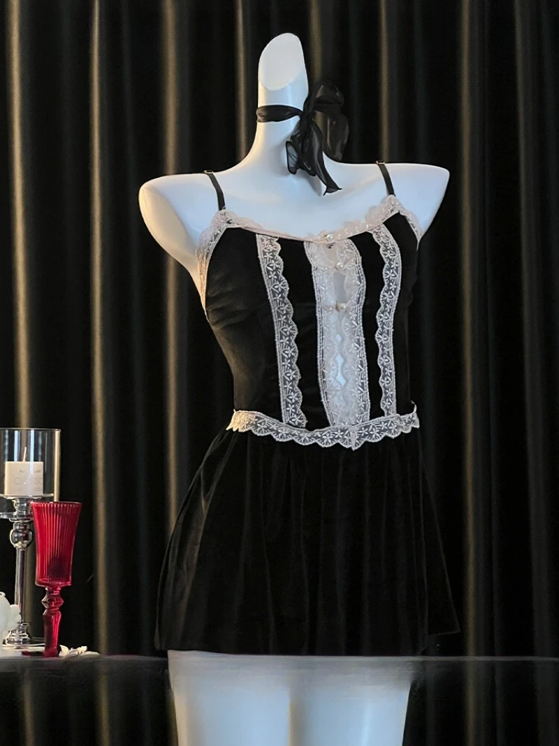 

Осенняя бархатная кружевная одежда для сна, элегантная ночная рубашка с вырезом на бретелях, романтическая мягкая пижама для женщин, уютная домашняя ночная рубашка, женская