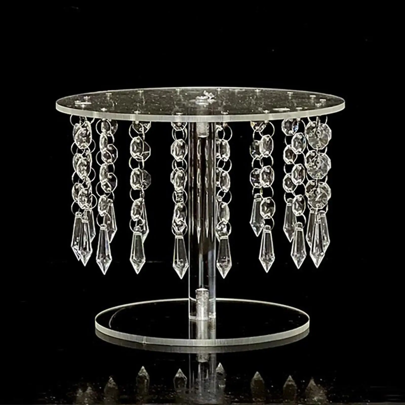 Round Cake Stand Serving Tray with Mirror Dessert Cupcake Display with Pendants for Party Supplies