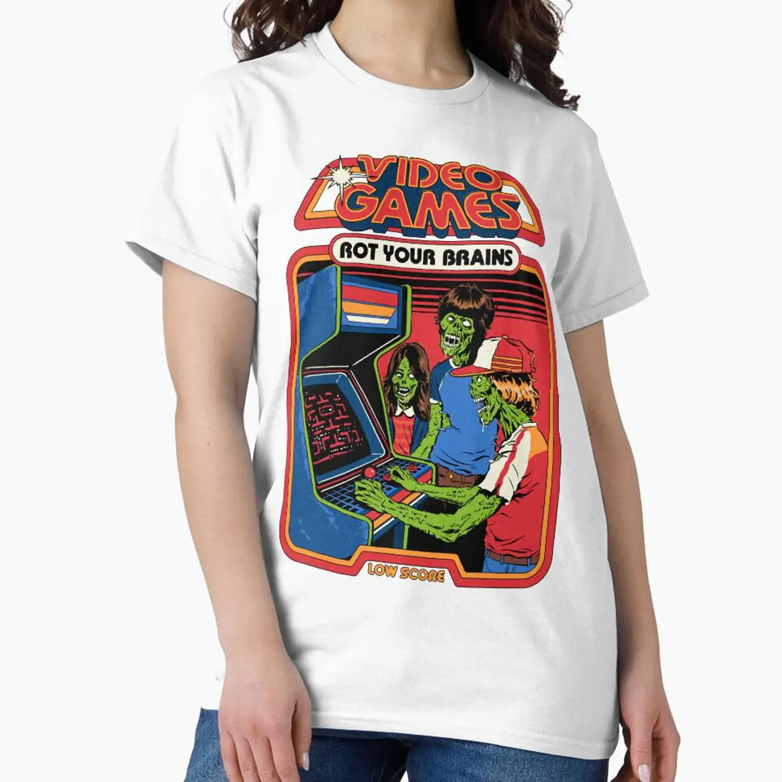 Video Games Rot Your Brains designed and sold by Steven Rhodes vintage Washed designer clothes graphic Stylish Soft Versatile