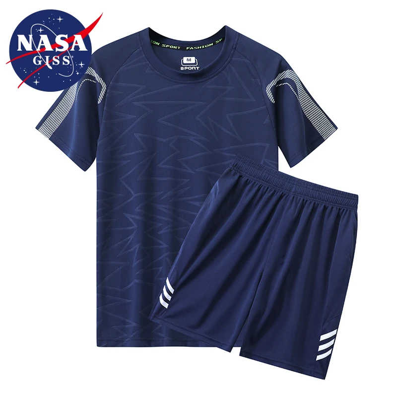 NASA GISS Short sleeved Sports Set Men\'s Speed Dry Casual Football Running Training Clothing Short sleeved Shorts Spring/Summer