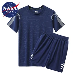 NASA GISS Short sleeved Sports Set Men's Speed Dry Casual Football Running Training Clothing Short sleeved Shorts Spring/Summer