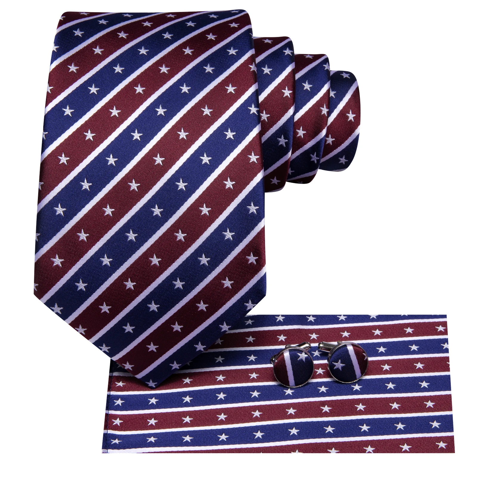 Red Blue Stripes Men Tie Handkerchief Cufflinks Set Necktie for Man Male Wedding Business Ties Formal Dad Husband Gift