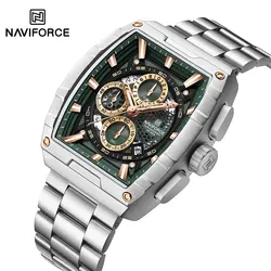NAVIFORCE Quartz Watch for Men Fashion Waterproof Luminous Chronograph Wristwatch Auto Date Stainless Steel Strap Clock Gift