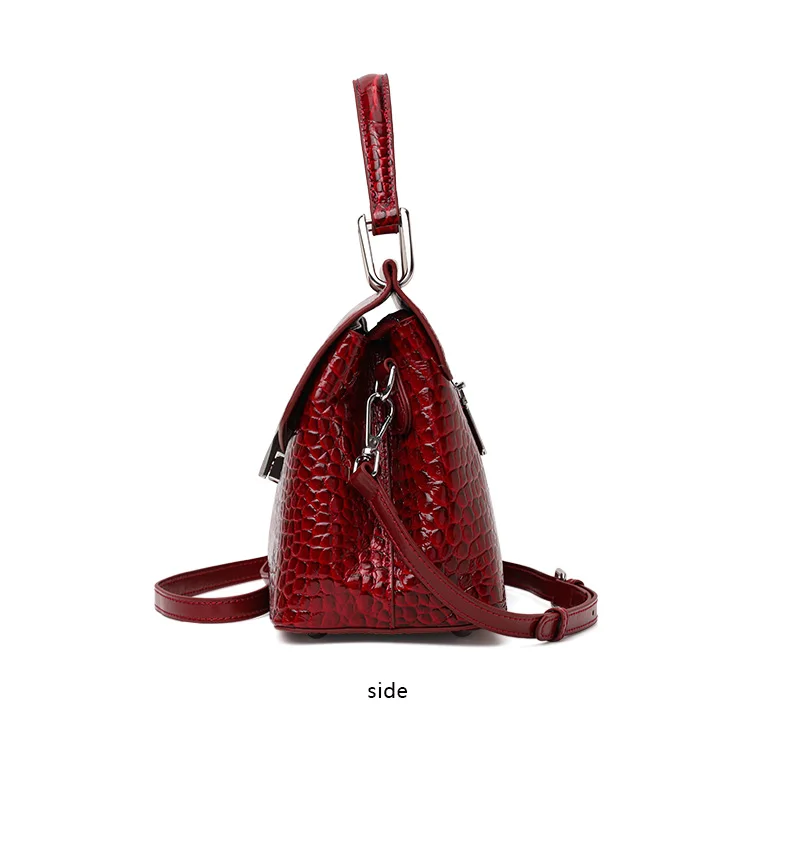 Damen-Handtasche aus Krokodilleder-Imitat, Glänzend Rote Henkeltasche mit Metallverschluss, Damen-Umhängetasche für Arbeit & Alltag – Detail 9