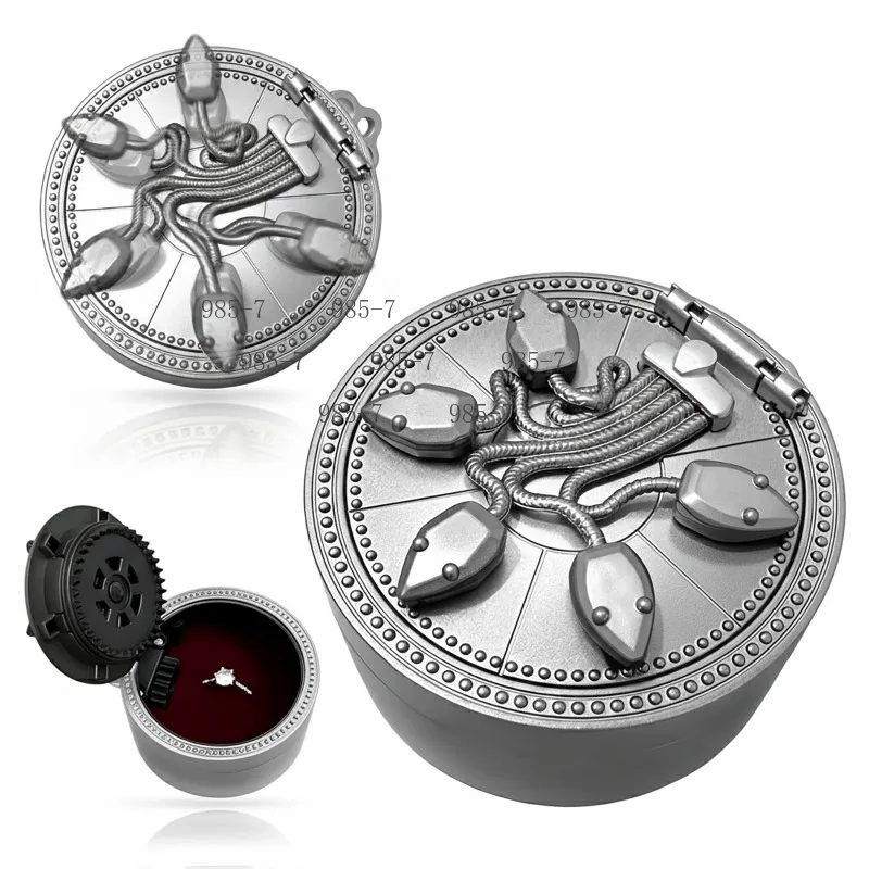 Retro Mechanical Three‑dimensional Relief Jewelry Box, Five Snake Door Ring Box with Creative Rotating Opening for Proposal
