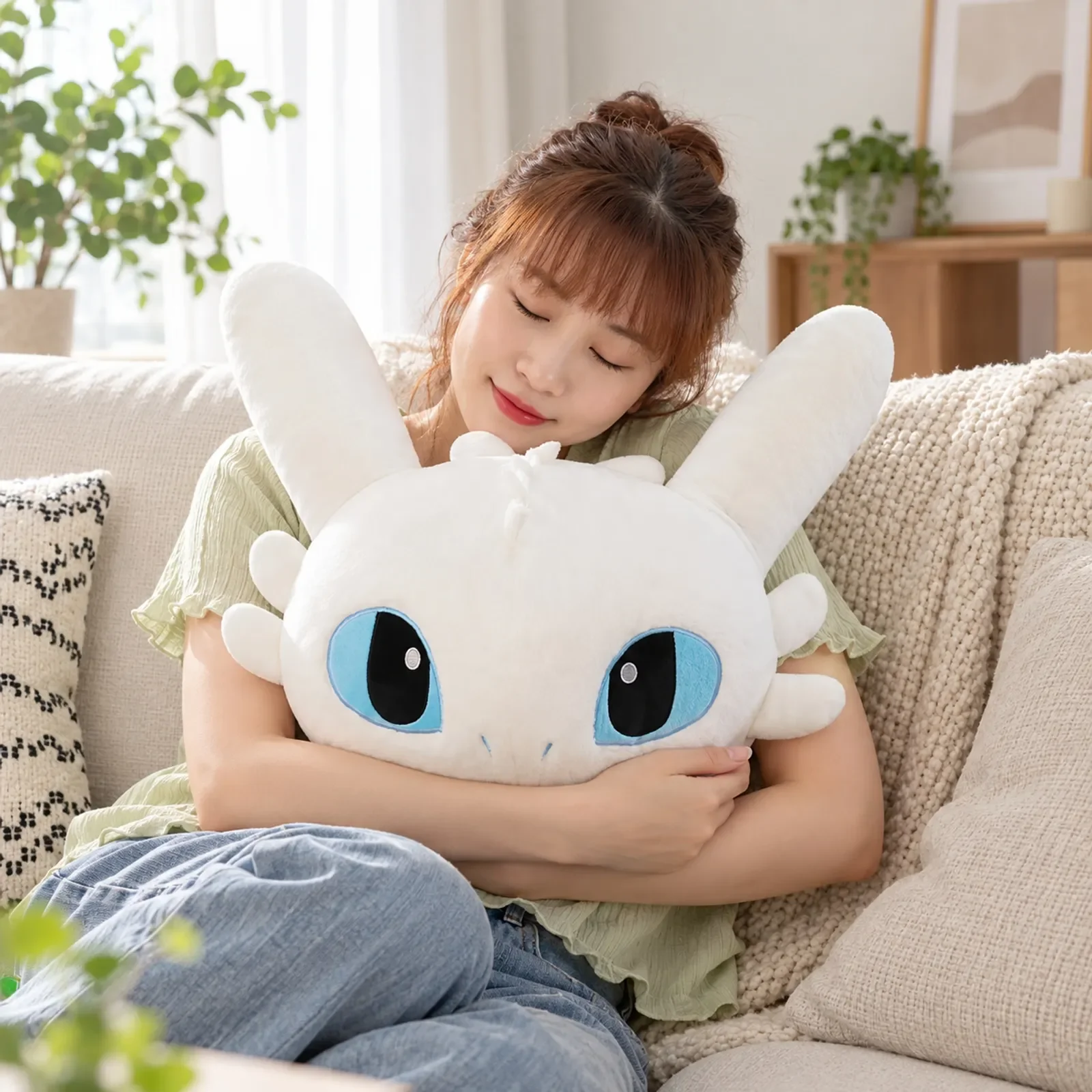 White Dragon Plush Pillow Cute Cartoon Stuffed Animal Soft Cuddle Cushion Dragon Doll Toy Bedroom Sofa Decor Birthday Gift