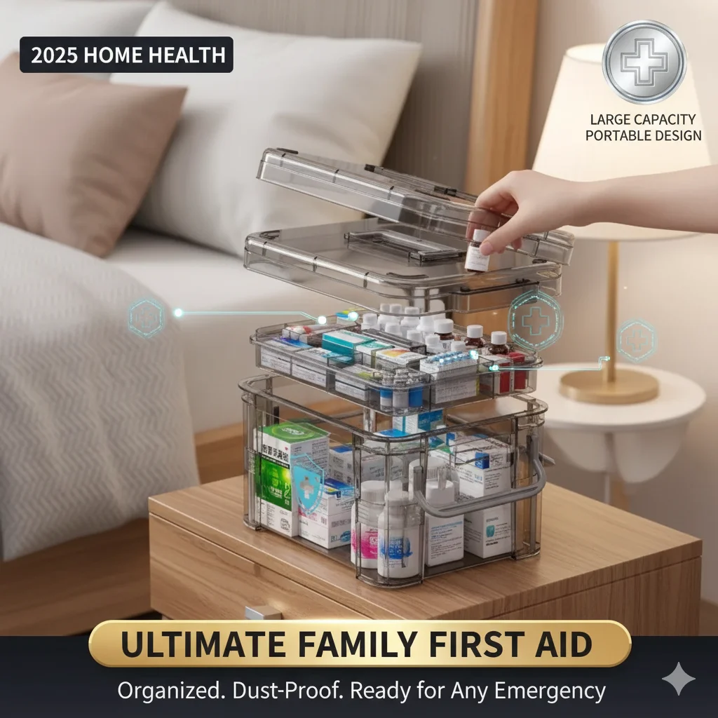 

Household Medicine Box Large Capacity Portable First Aid Kit – Gray Medical Storage Organizer for Home, Office & Travel