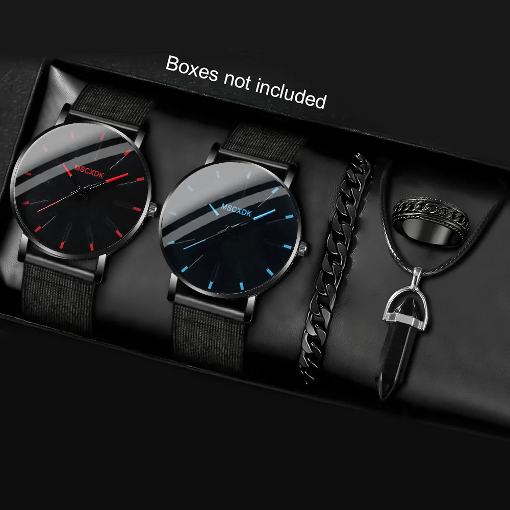 2 men's fashionable and casual round quartz watches and 3 pieces of jewelry, perfect gifts for daily wear and gift occasions.