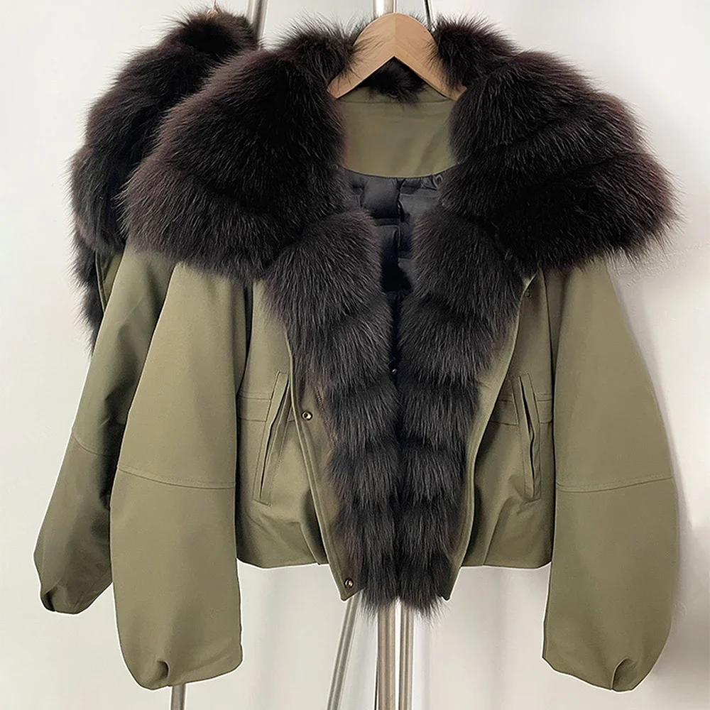 المرأة قصيرة سميكة الدافئة الفراء الطبيعي طوق أسفل معطف الواقع معطف الفرو الملابس الإناث جديد الشتاء طويلة الأكمام سترة منفوخة