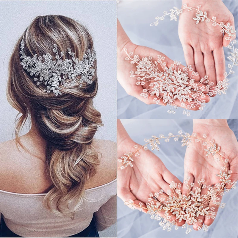 Luxury Crystal Rhinestone Headbands Tiaras Hairbands For Women Bride Bridal Wedding Hair Accessories Jewelry Ornament Headpiece