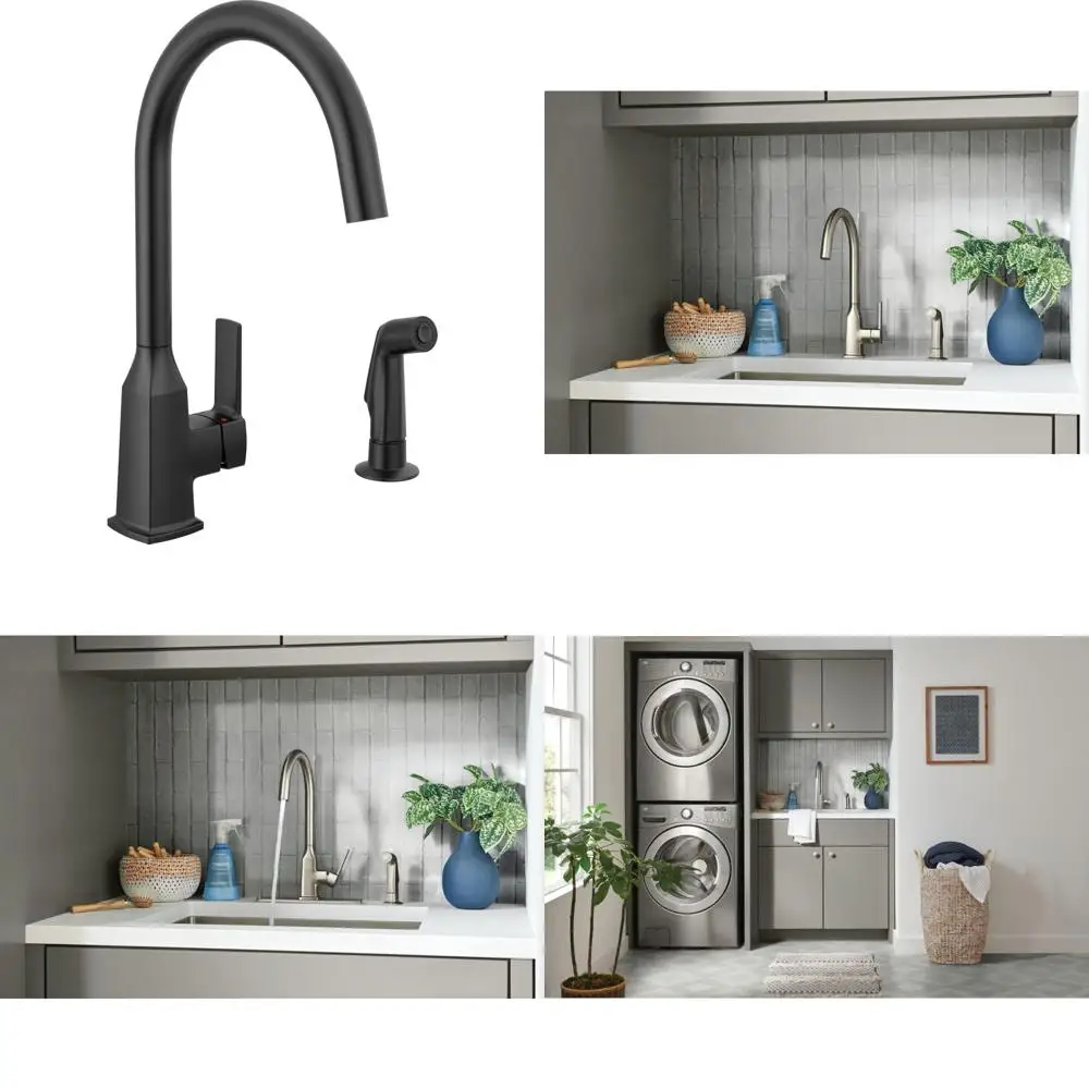 

Ezra Series Single-Handle Kitchen Faucet with Side Spray, Matte Black P199152LF-BL
