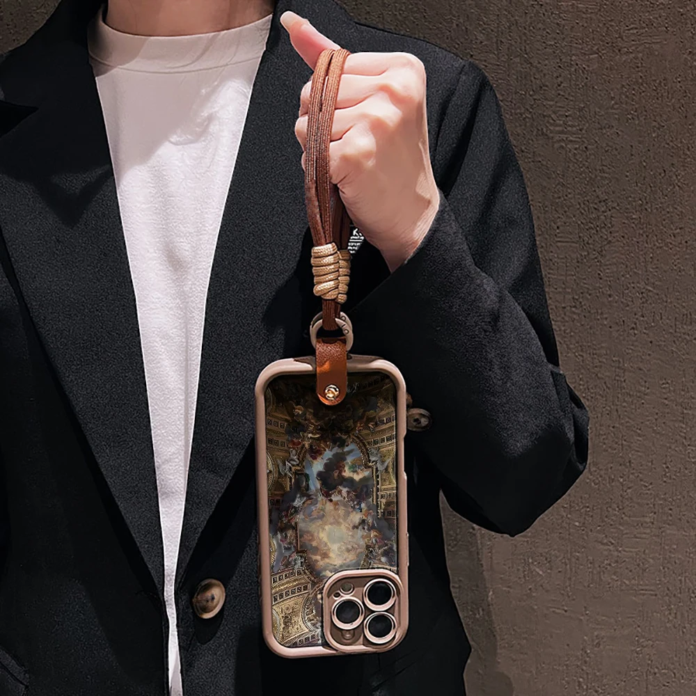 Retro-Kunst-Religion-Collage Silikon-Handyhülle für iPhone 16 17 Pro 15 14 13 12 11 Pro Max 16E 7 8 Plus XR XS mit Lanyard-Hülle – Detail 5