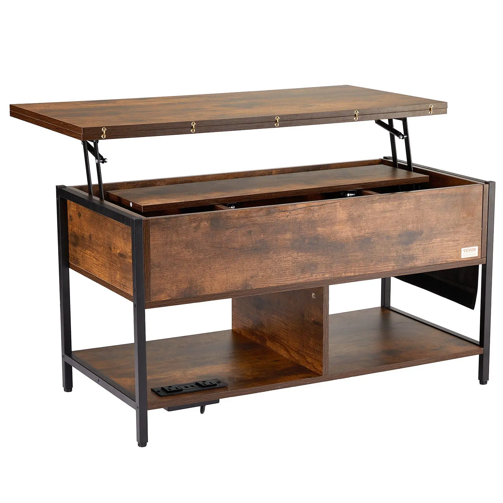 

VEVOR Lift Top Coffee Table 39.4" Rectangle Coffee Table with Light & USB Brown