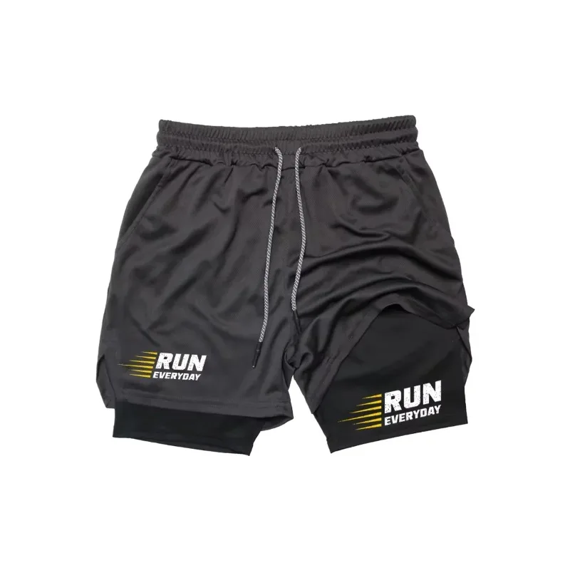 Summer 2-in-1 Men's Running Shorts Double Layer Quick-Dry Compression for Training Jogging Fighting Athletic Activewear Fitness