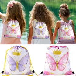 Butterfly Party Favors Drawstring Bags Waterproof Beach Treat Candy Gift Bag for Girls Kids Baby Shower Birthday Party Supplies