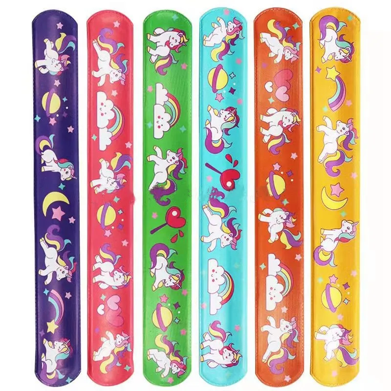 10pcs/set Rainbow  Slap Bracelets Cartoon Animals Clap Circles Toys Birthday Party Wristband Kids Children's Day Gift Toy