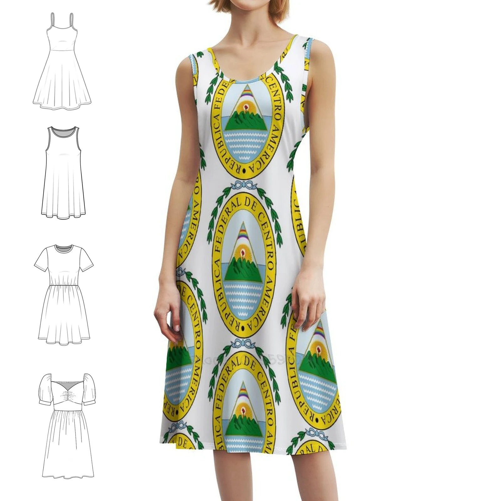 

153 Federal De Centroamérica ( Escudo 1823–1841) Богемное платье без рукавов для женщин Пляжные вечерние платья с принтом Los Altos