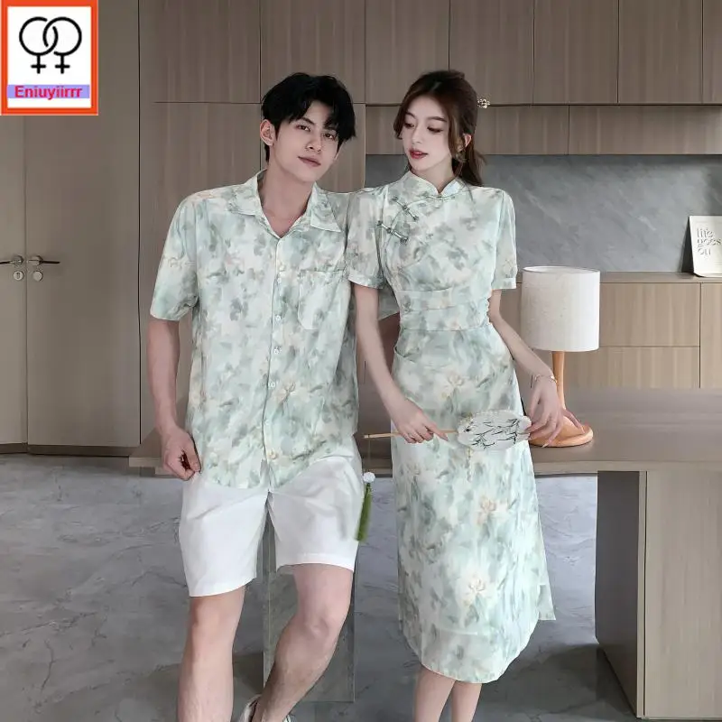 Matching Couple Clothes 2024 Holiday Honeymoon Summer Outfits Date Girls Boyfriend Female Male Lovers Flower Holiday Dress