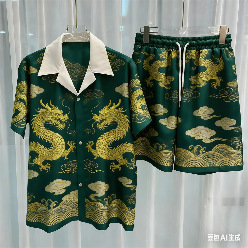 ثلاثية الأبعاد الرجال مجموعة الترفيه قطعتين مجموعة تي شيرتات قصيرة للأطفال عالية الجودة الصيف هاواي قميص مجموعة للجنسين قميص مجموعة المنزل منامة ملابس رجالي y2k #2