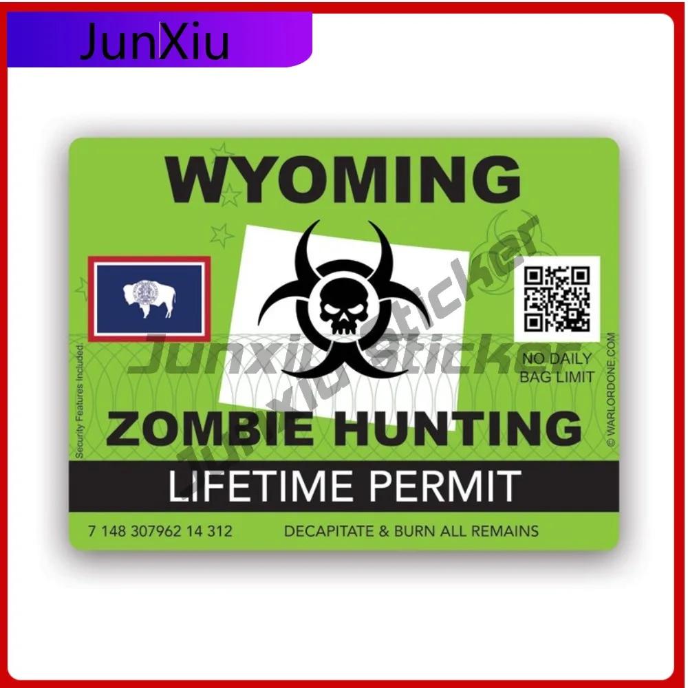 

Zombie Wyoming State Hunting Permit Sticker Anime Car Waterproof Vinyl Decal For Outdoor Safety Warnings Creative Protection