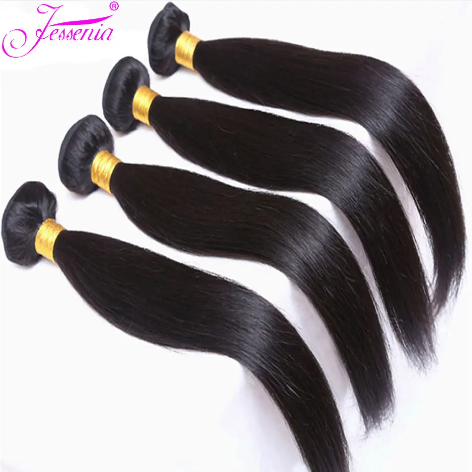 Extensiones de cabello humano liso brasileño, mechones de tejido negro Natural, 3/4 cabello humano Remy, 1/100% unidades