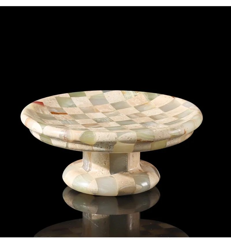 Wabi-sabi Style Nordic Marble Checkered Serving Tray, Decorative Fruit Dessert Dish, Luxury Tabletop Art Decor Prop Gift