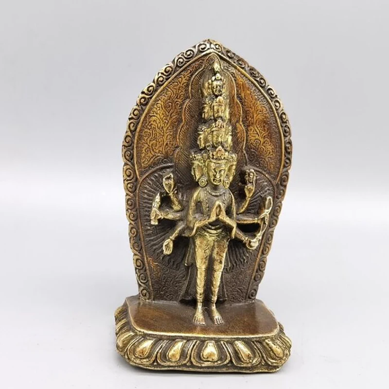 Brass Small Thousand-Armed Home Living Room Decoration Antique Bronze Buddha Statue Ornament Craft