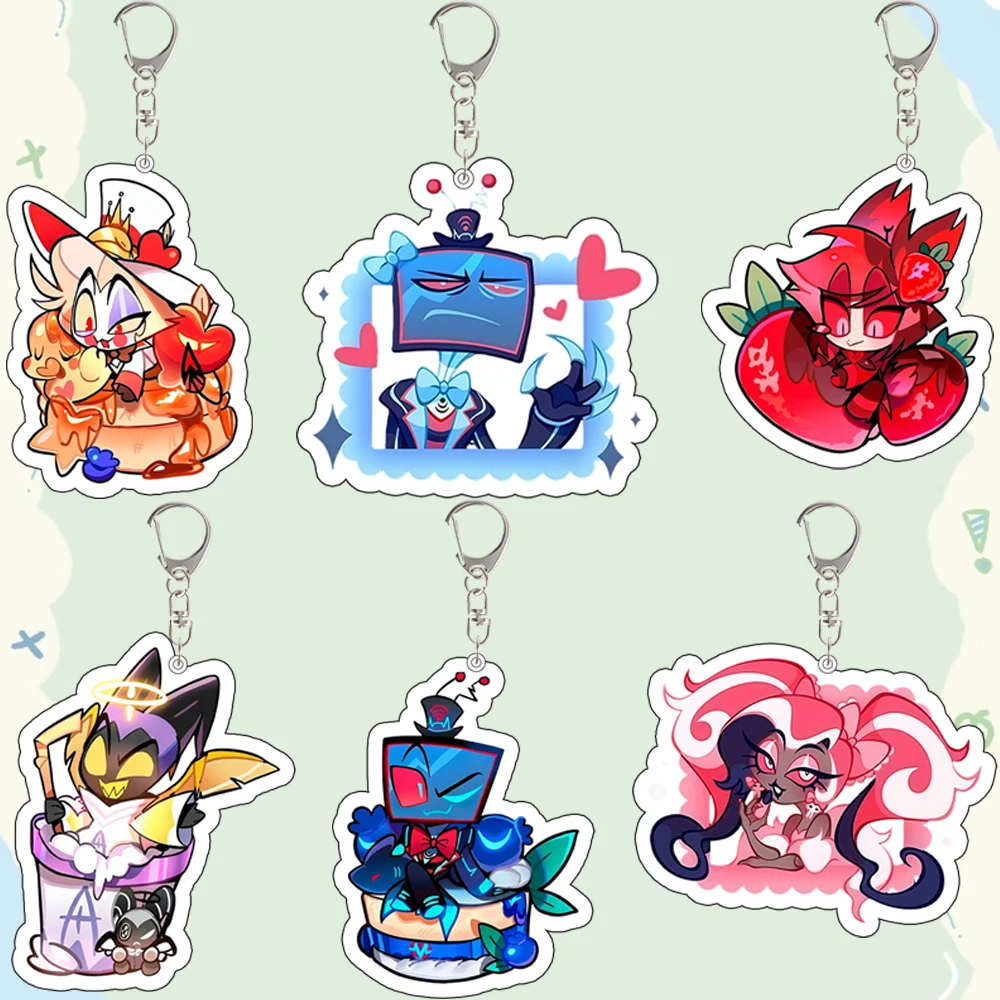 Llavero de Acrílico de Vox Alastor Lucifer Morningstar Velvet Adam, Colgante de Mochila con Diseño de Dibujos Animados, Regalo para Amigos