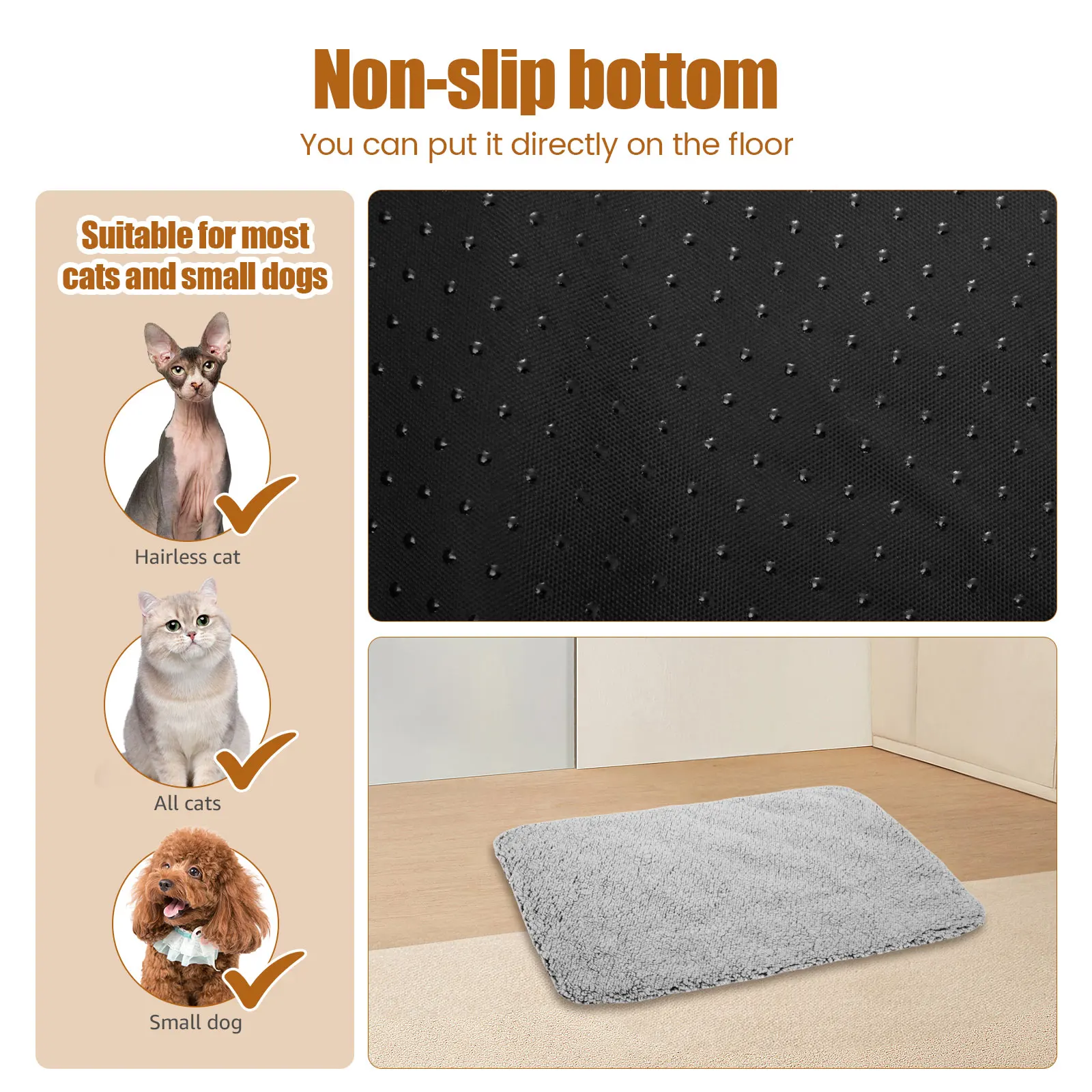 Self Warming Cat Bed Self Heating Cat Dog Mat Extra Warm Thermal Crate Pet Pad For Constant Temperature Detachable Washable Mat